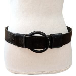 Vintage Aladra Black Belt with Round Ring Buckle size Large